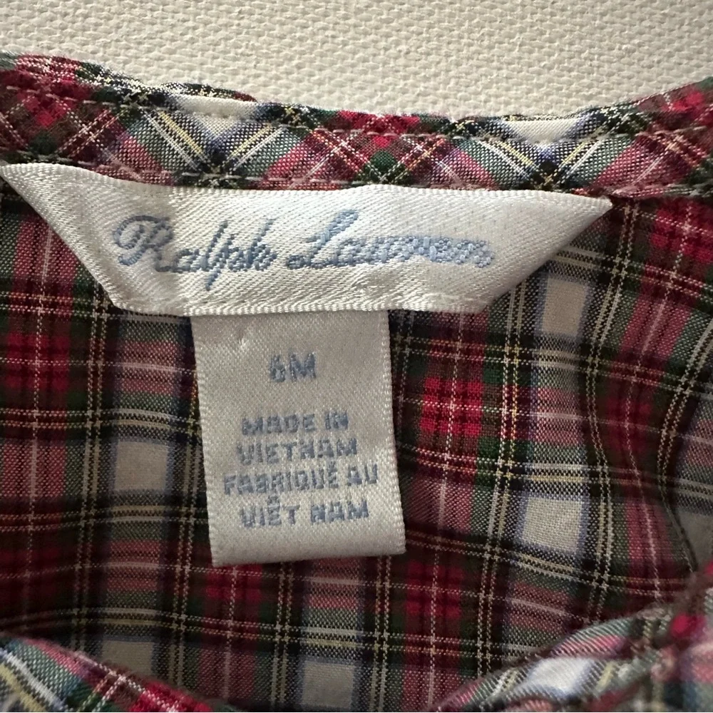 Ralph Lauren 6 Months Baby Girl Red Plaid Ruffle Collar Shirt Holiday Christmas
